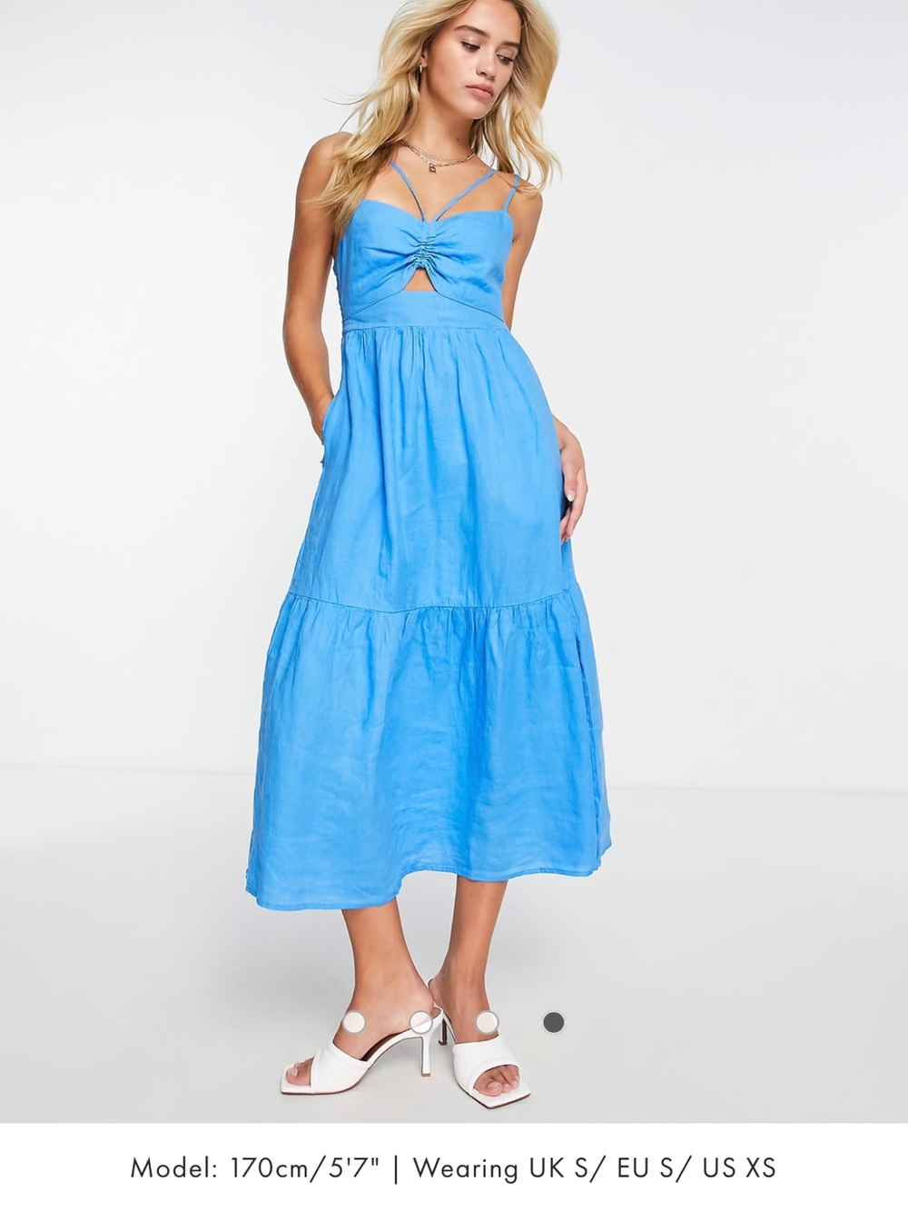 Mango Blue Midi Tie-Front Sundress Linen